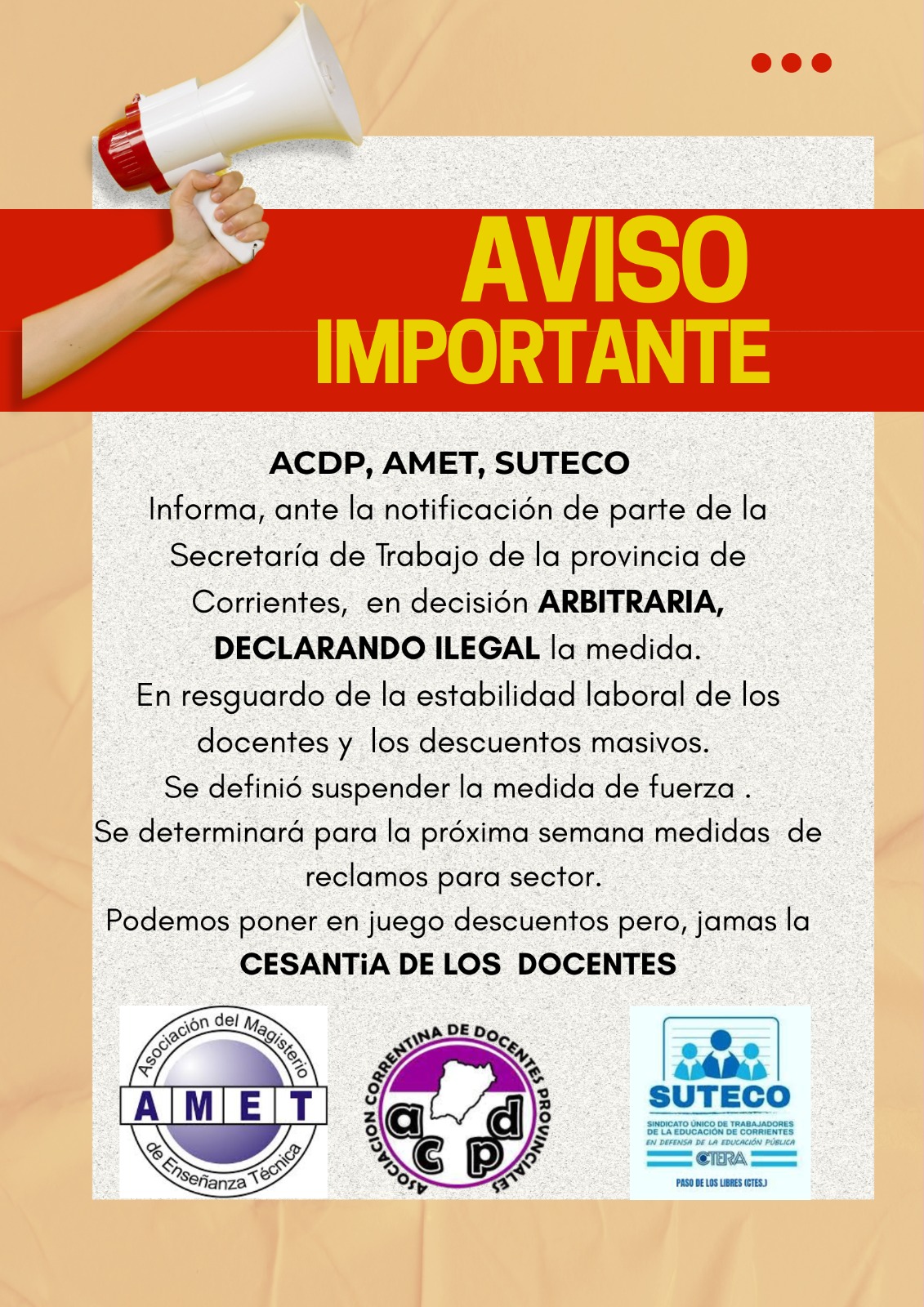 Docentes correntinos suspenden el paro tras ser declarado "ilegal"